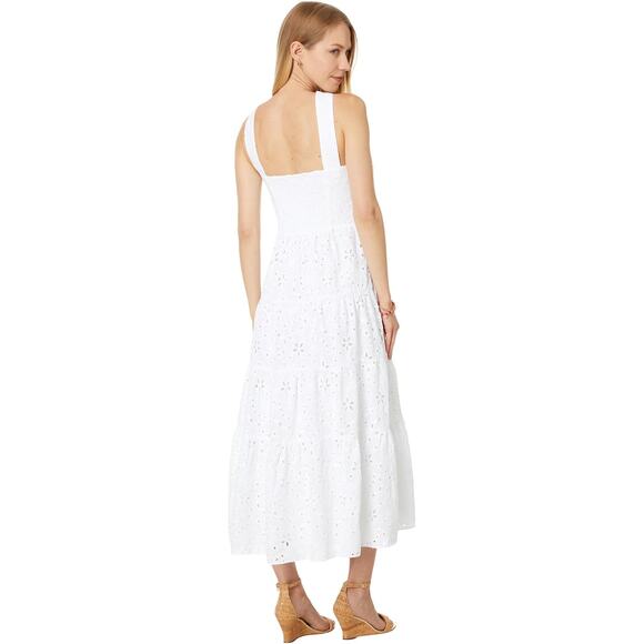 Lilly Pulitzer Women's 12 White Jenette Midi Dress Eyelet Halter Neck Boho M3-8 - Picture 2 of 9